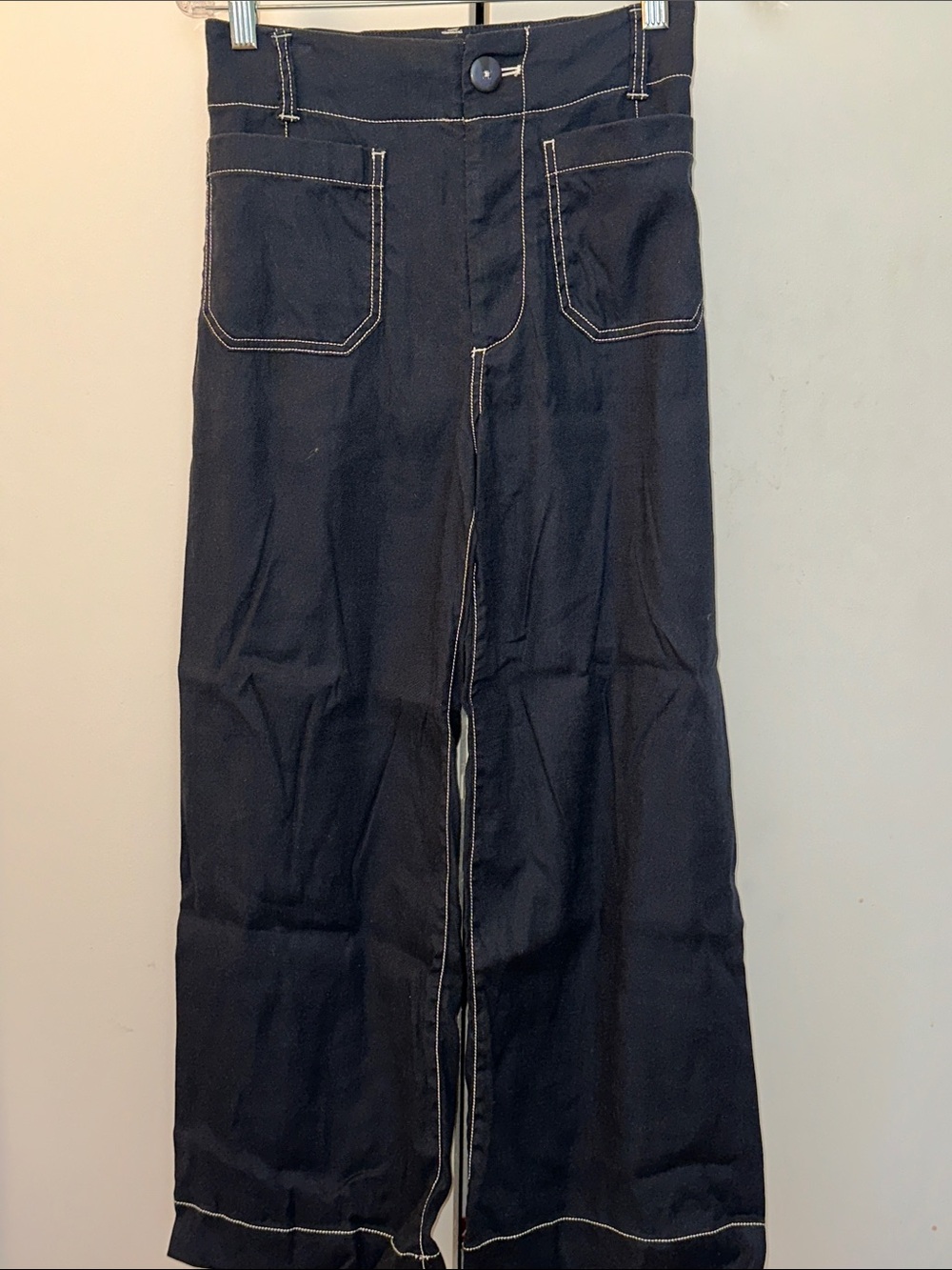 Maeve Colette Linen Crop Navy with Contrast Stitching Pant